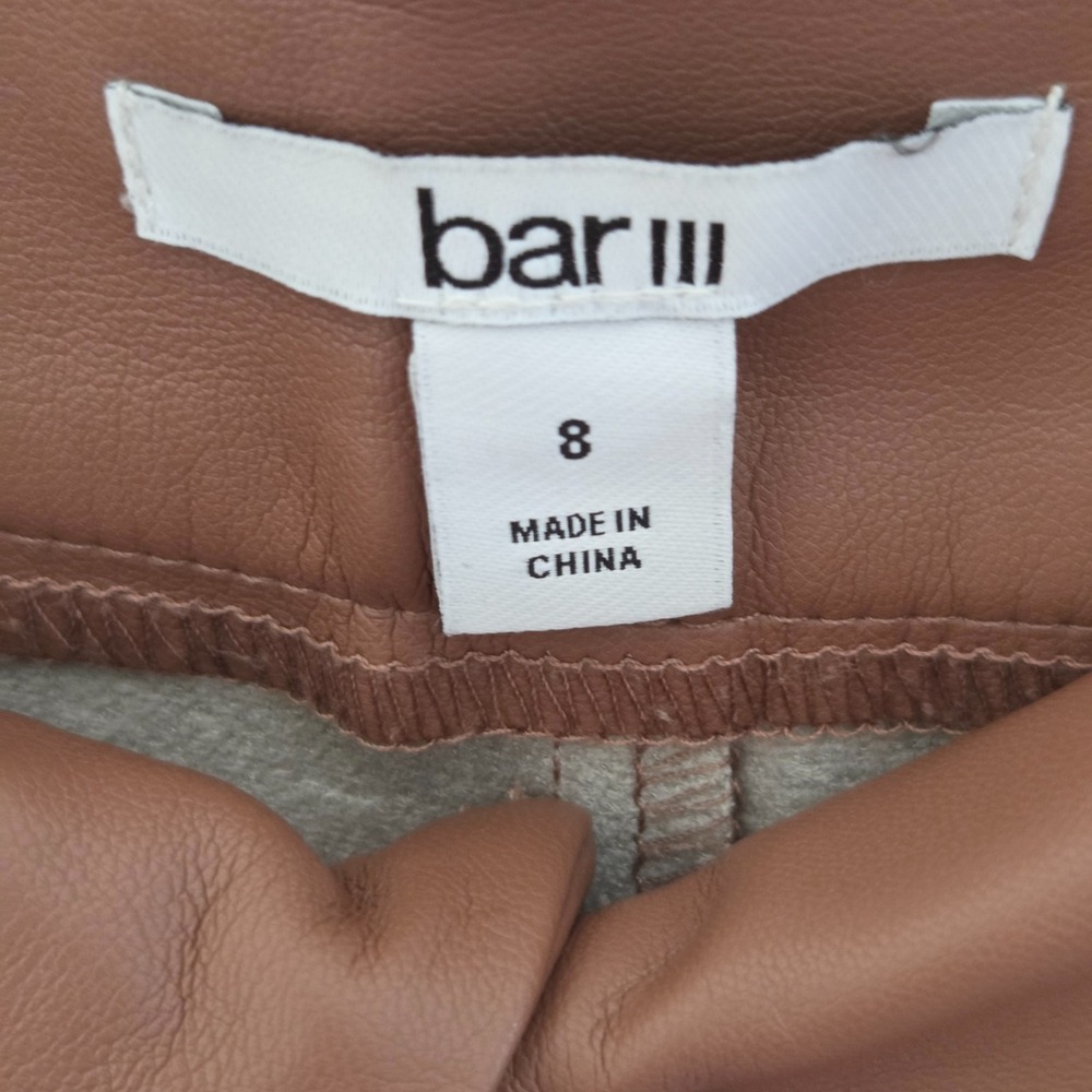Bar III Faux Leather Jogger Pants Brown Pull On Elastic Waist Size 8 - Picture 3 of 6
